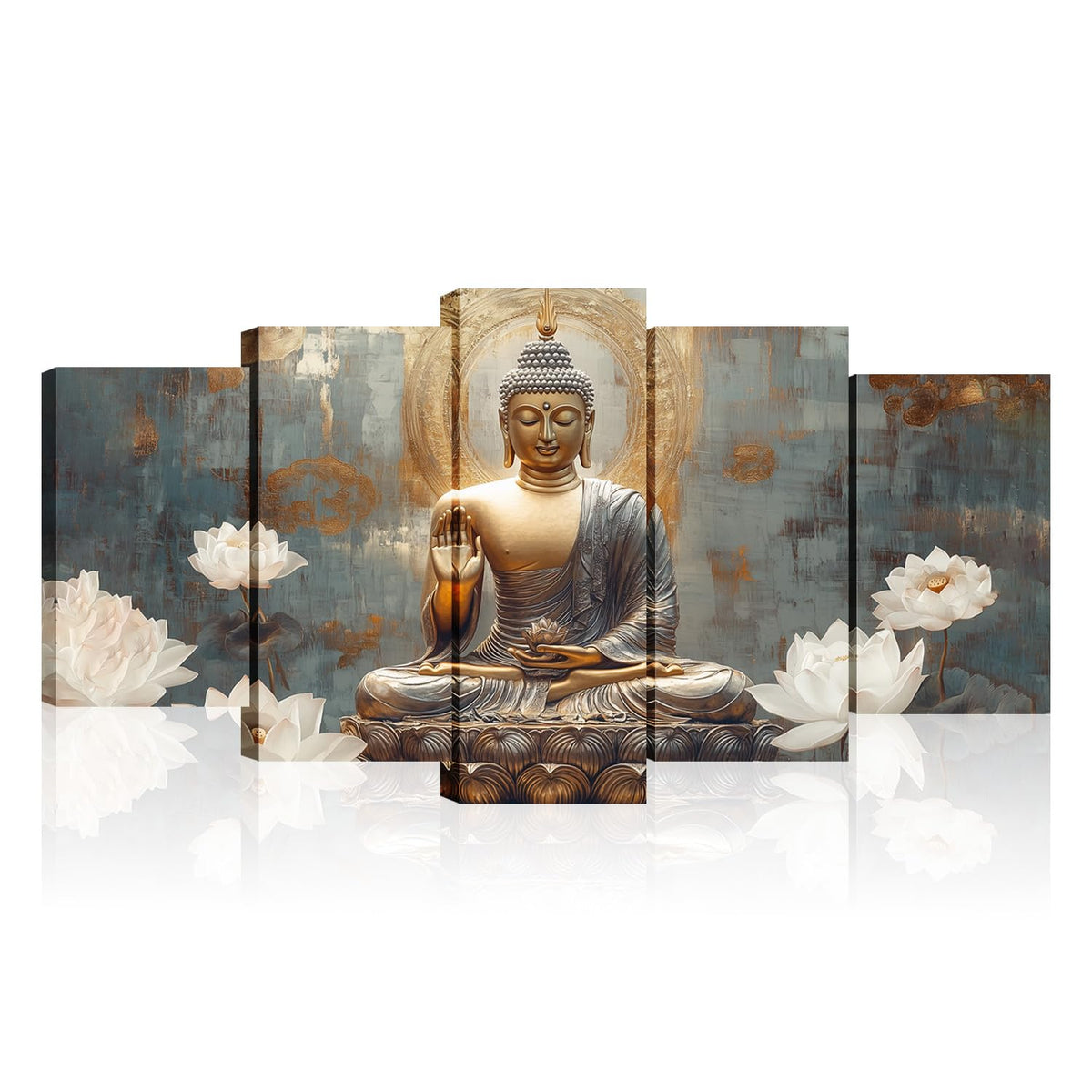 Buddha Canvas Wall Art 5 Piece Zen Wall Decor Buddhism Meditation Painting for Spiritual Room Living Room Home Decor Office Framed (50x24 inch / Picture-1)
