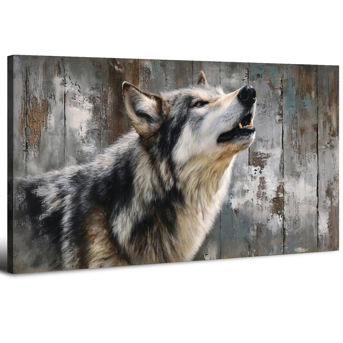 Wild Animal Wall Art Rustic Wolf Painting for Bedroom Farmhouse Cabin Decor Forest Wildlife Pictures Canvas Prints Natural Hunting Animals Artwork Woodland Nursery Poster Living Room Decoration 24x48" (48"L x 24"W / Wolf)