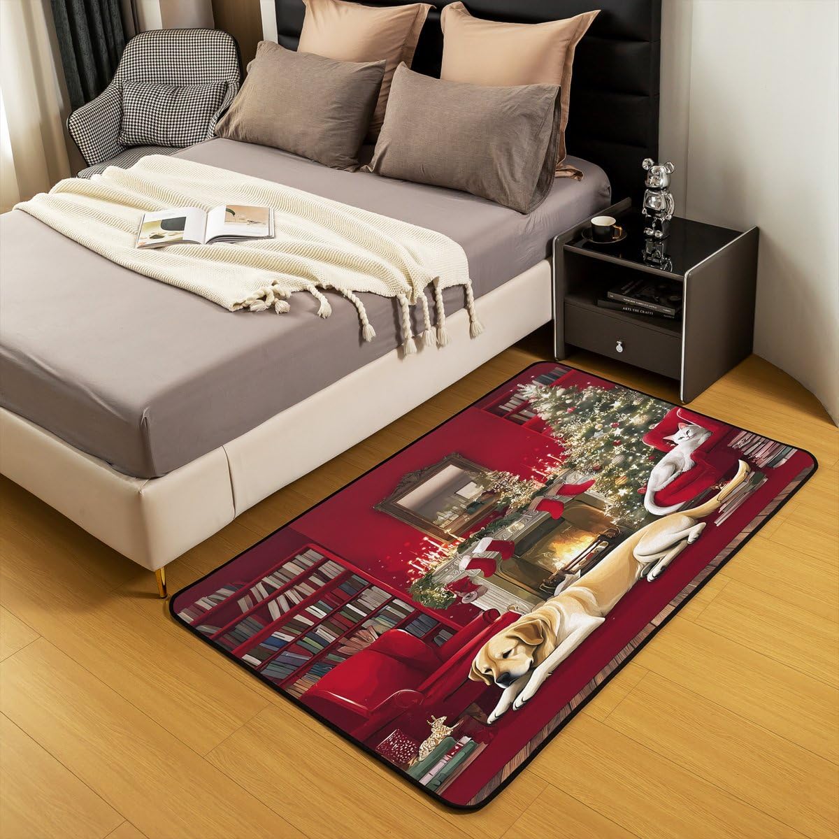 Merry Christmas Area Rug 3x5 Puppy Christmas Tree Rugs for Living Room (Red Green White / 3'3" x 4'11" (Rectangular))