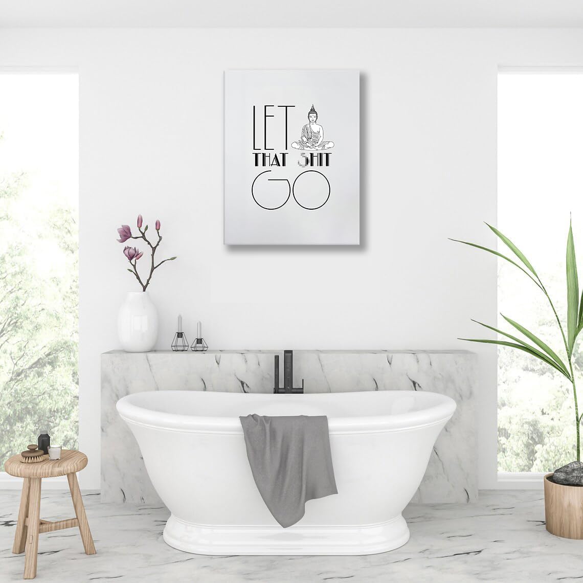 Bathroom Buddhist Wall Art Buddha Zen Yoga Meditation Bathroom Pictures Wall Decor Toilet Bathroom Canvas Painting Home Modern Artwork Decorations Framed for Restroom 16 x 24 inch (24"L x 16"W / Buddhist)