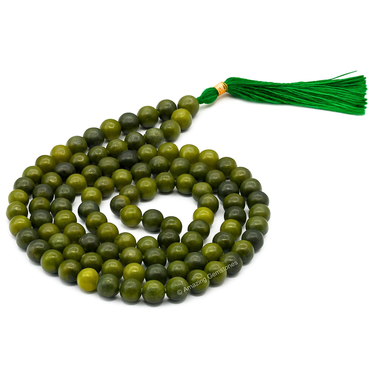Green Jade Buddhist Prayer Beads Japa Mala with 108 Meditation Beads (Without Knots / Green Jade)