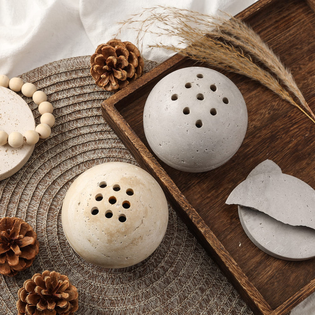 Natural Travertine Incense Cone Holder (Beige)