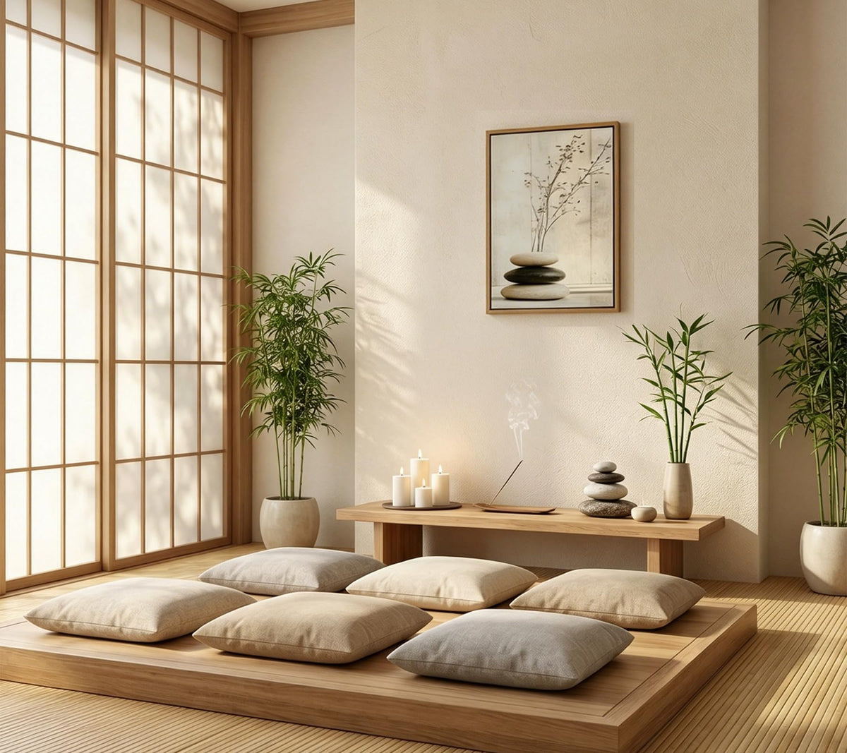 Floating Framed Zen Stone Canvas Wall Art (Stones and branches / 16L"x12W")