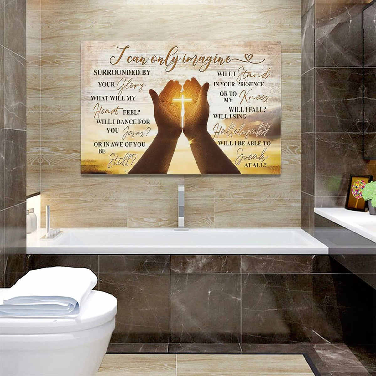Christian Cross In Hands Wall Art Rustic I Can Only Imagine Wall Decor Gold Country Pictures Canvas Prints Motivational Framed Modern Artwork for Church Home Living Room Bedroom Bathroom 24"x16" (Cross 1 / 24"L x 16"W)