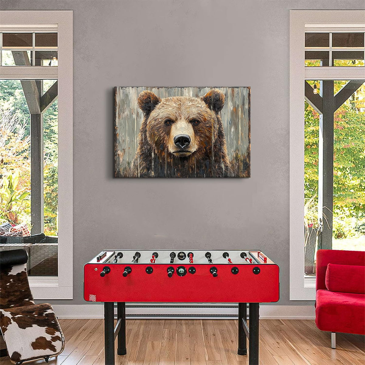 Bear Wall Art Farmhouse Wall Decor Rustic Animal Heads Canvas Prints Funny Animal Pictures Wildlife Portrait Painting Natural Modern Artwork for Teen Bedroom Living Room Home Decoration 24x36" (36"L x 24"W / Bear)
