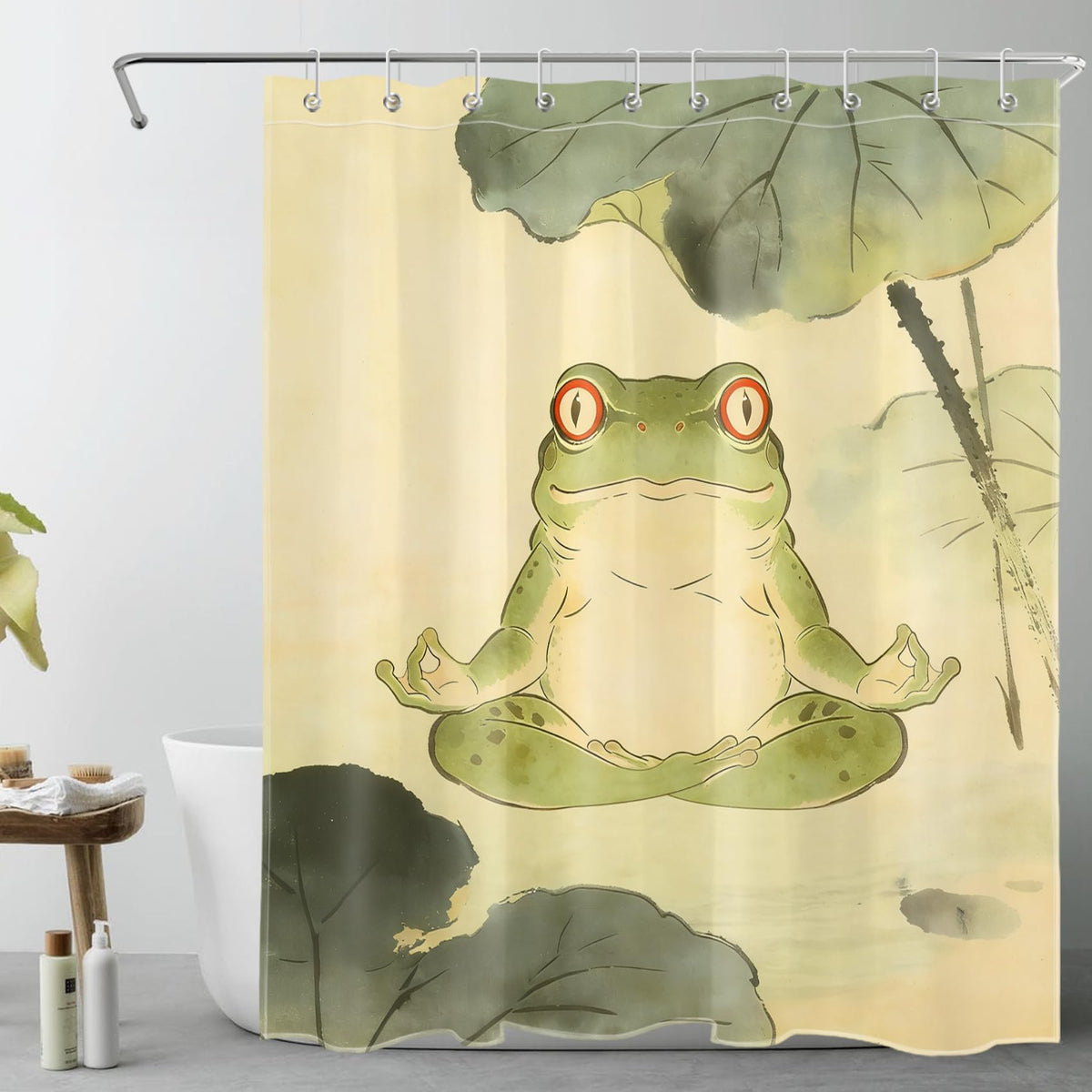 Funny Frog Shower Curtain for Bathroom (Green and Beige / 60"W x 72"L (Pack of 1))