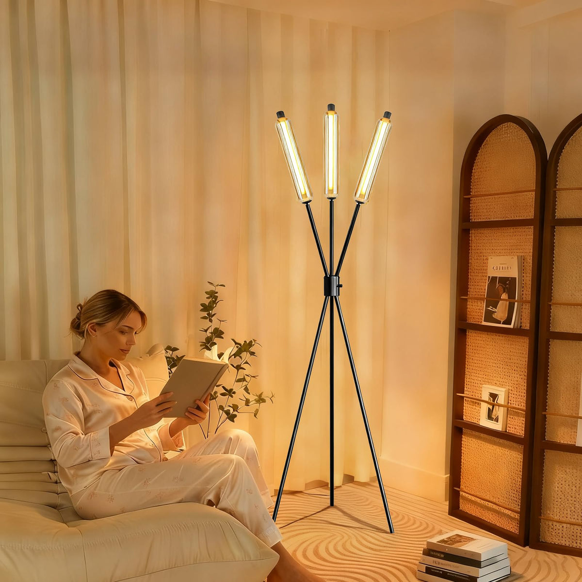 LED Tripod Floor Lamps for Living Room (Black-111A)