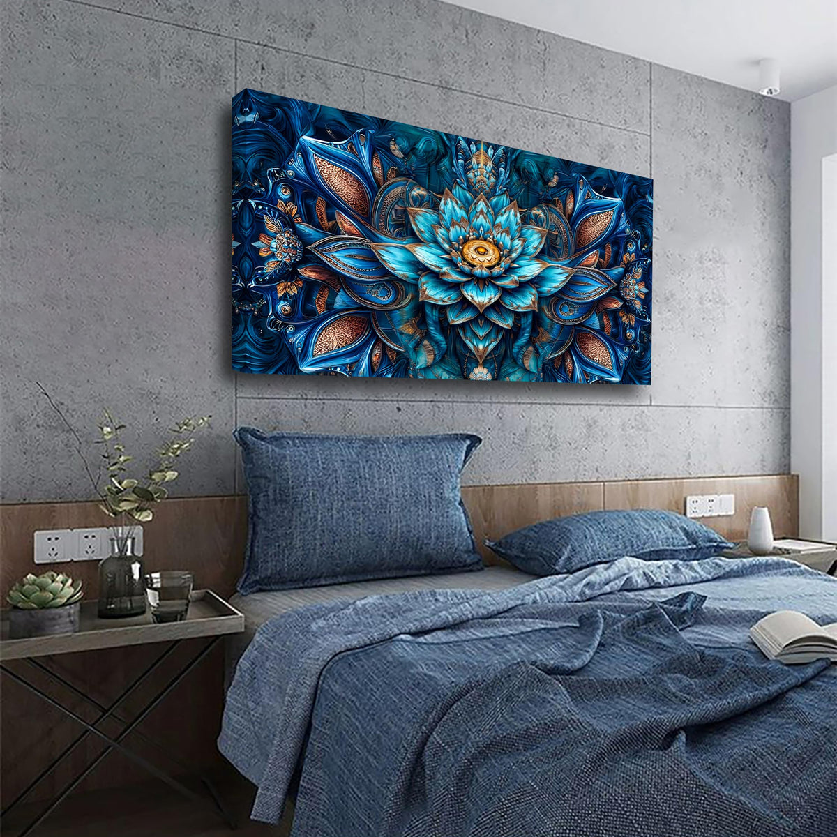 Blue Abstract Wall Art Bedroom Wall Decor Living Room (40"L x 20"W / Country House)