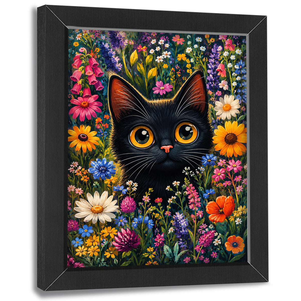 Black Cat Floral Decor Wall Art (Wall Art Framed 47 / 10"L x 8"W)