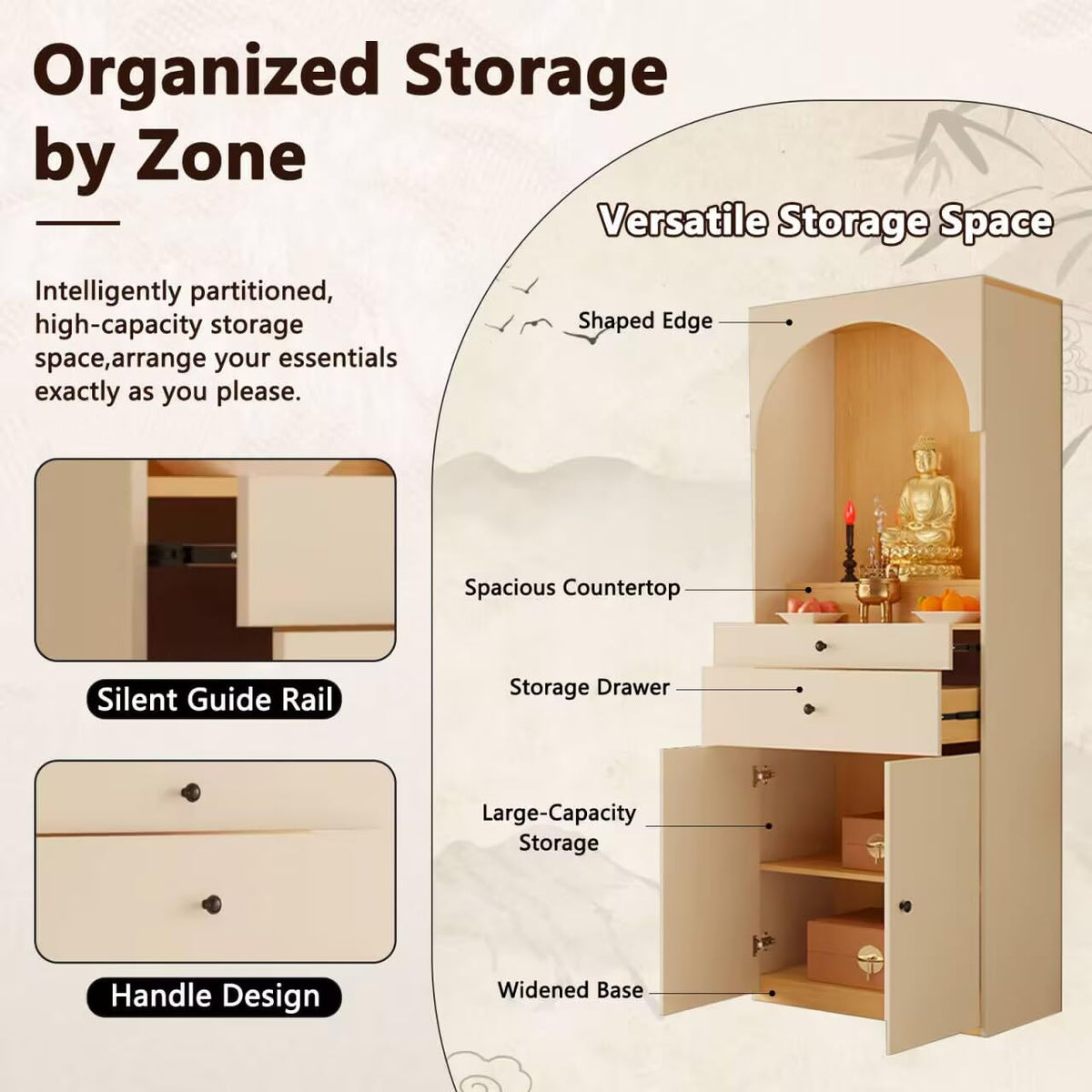 Altar Table Solid Wood (Beige+natural Wood Grain / 55.1×15.7×65.4in)