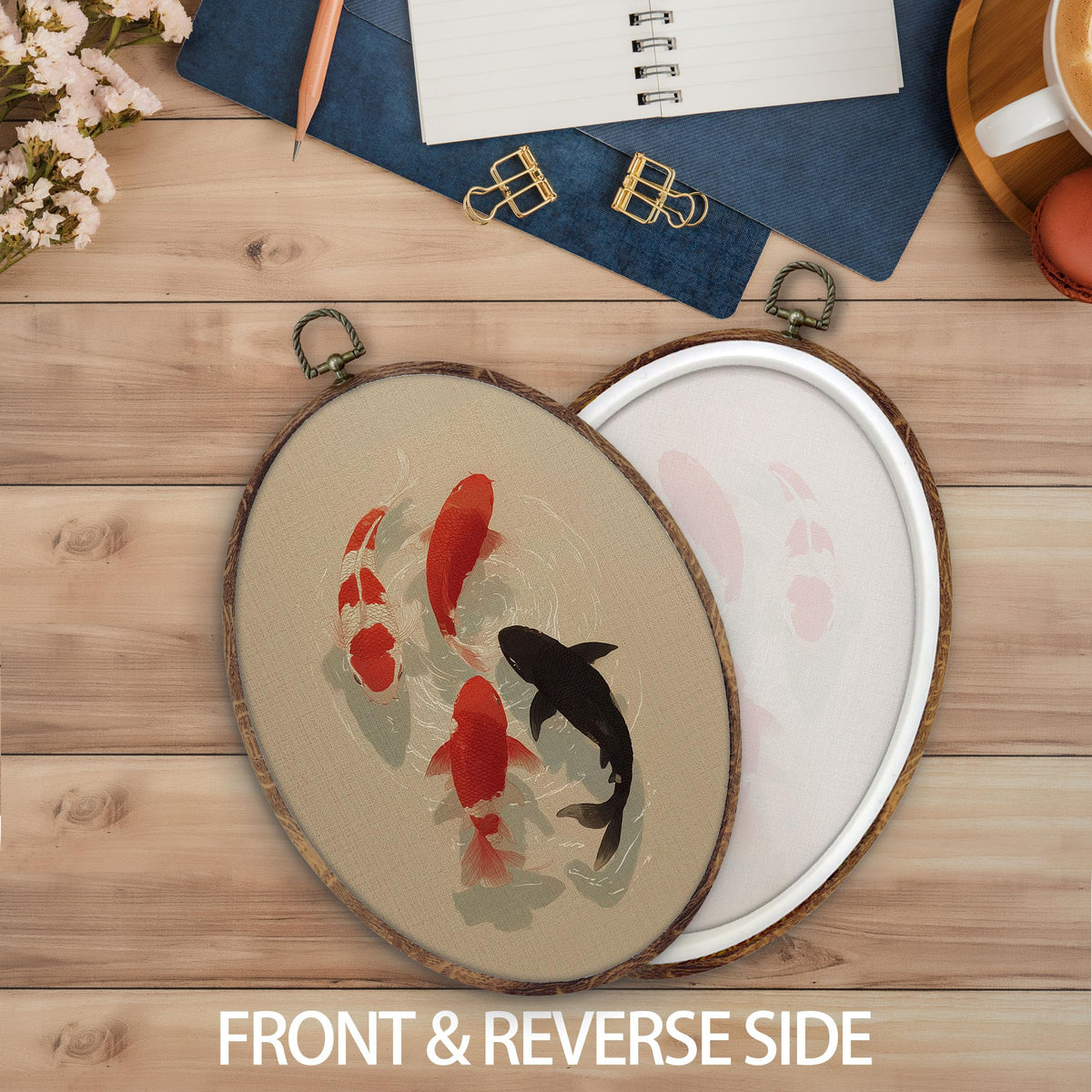 Japanese Koi Fish Oval Wall Art Decor (koi)