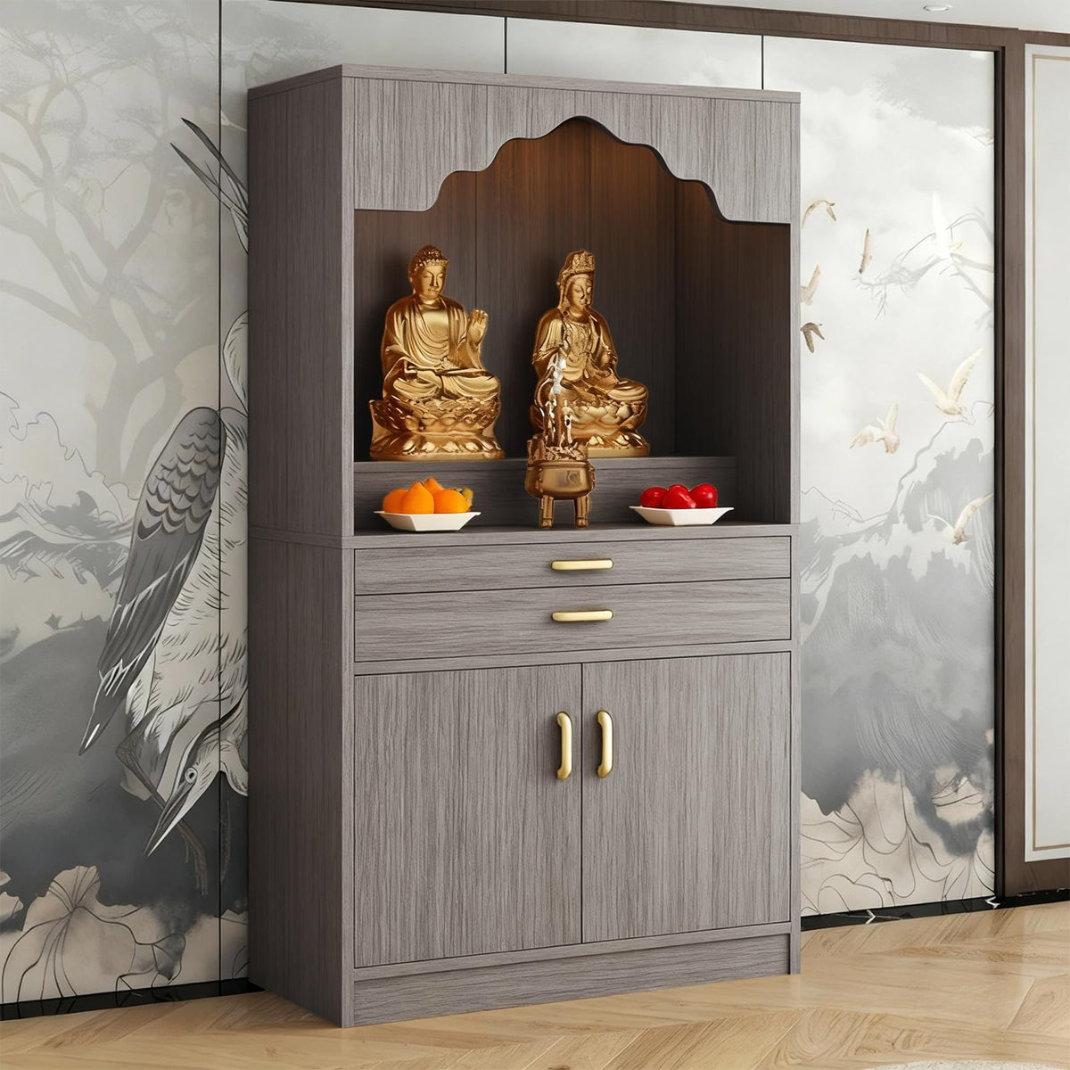 Altar Table Wood Meditation Prayer Table (Gray Wash / 27.6" x 15.7" x 63.8")