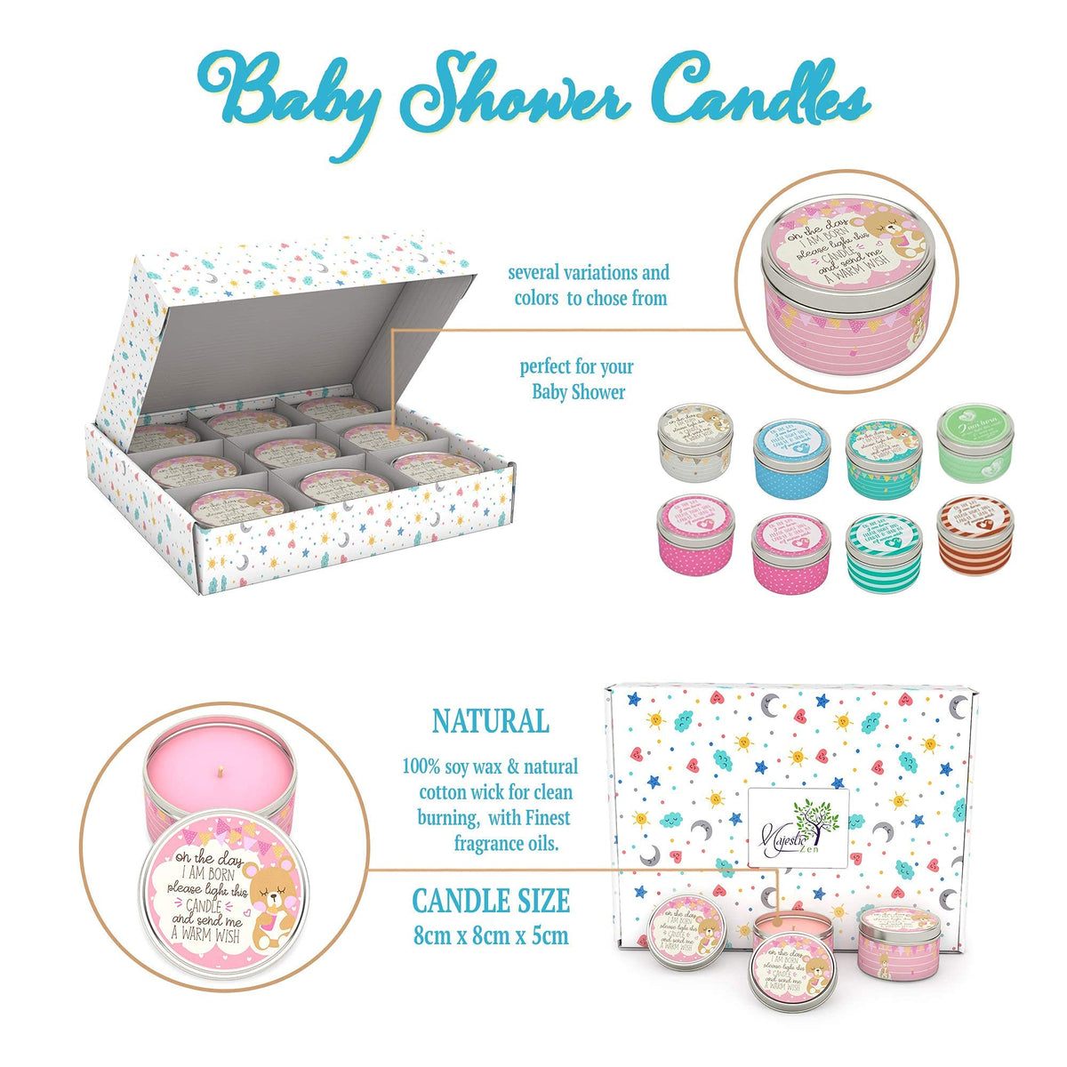 Baby Shower Candle Favors for Girls (Pink-2- One Single 9pk)