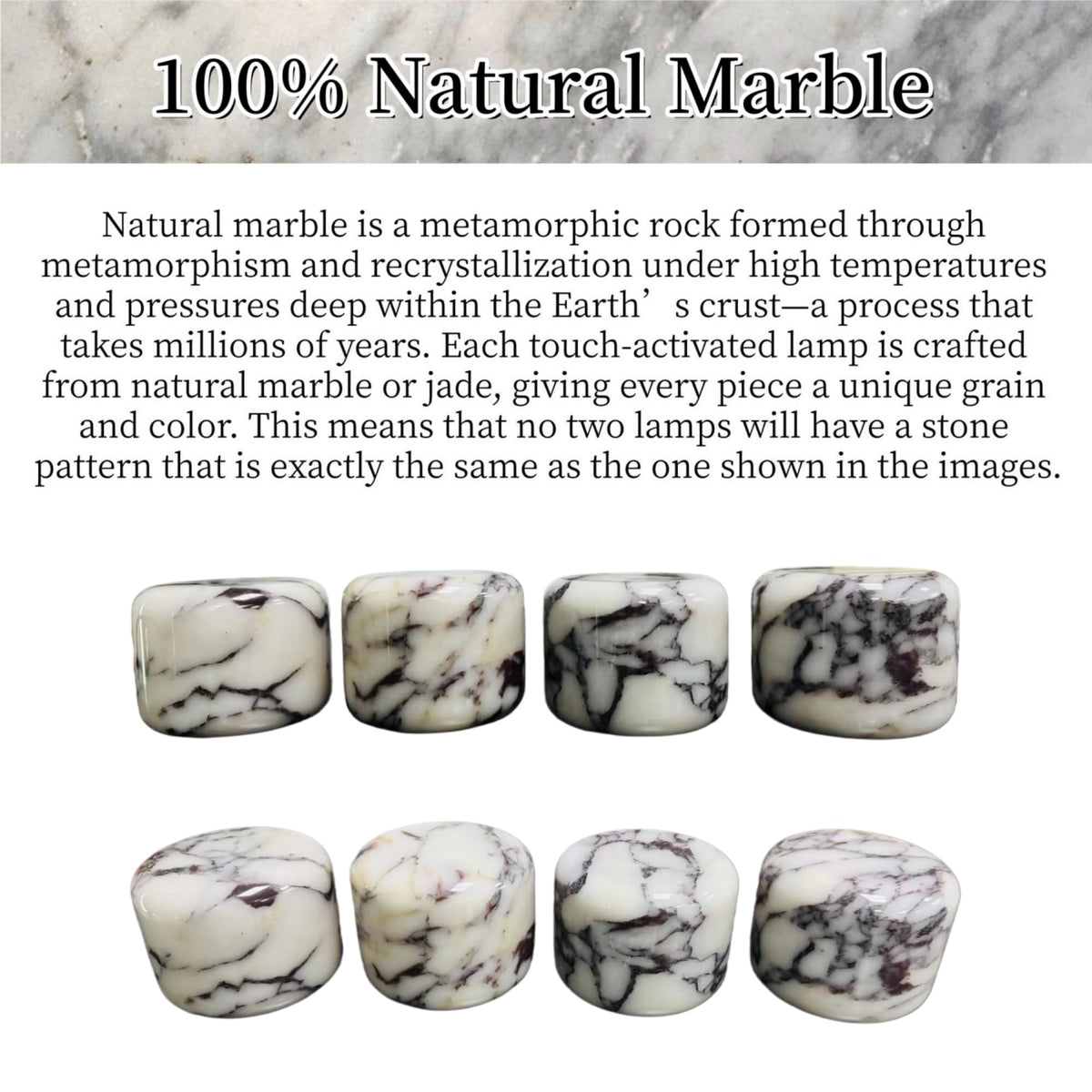 Natural Marble Lamp Cordless Touch Control Night Light 3 (Purple Calacatta)