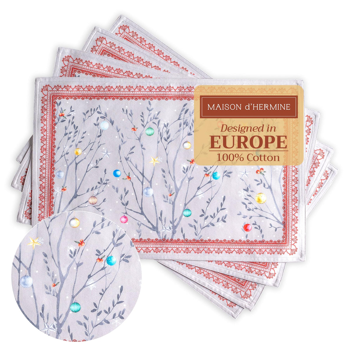 Placemats Set of 4 Reusable 100% Cotton (023 - Fairy Christmas / 13" X 19" (Pack of 4))