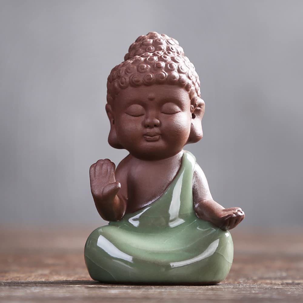 Ceramic Tiny Cute Baby Buddha Statue Monk Figurine for Home Decoration Zen Decor Peaceful Rulai Figurine (D)