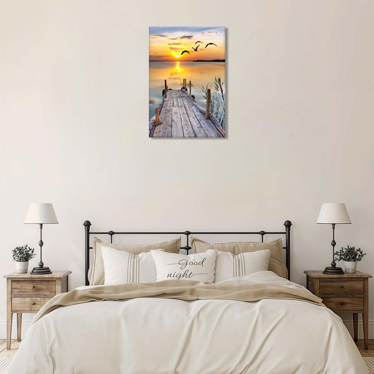 Sunset Wall Art Lakeside Pier Trail Canvas prints Sunset Nature Landscape Painting for Home Living Room Bedroom Office (Sunset Pier / 16X24inch)