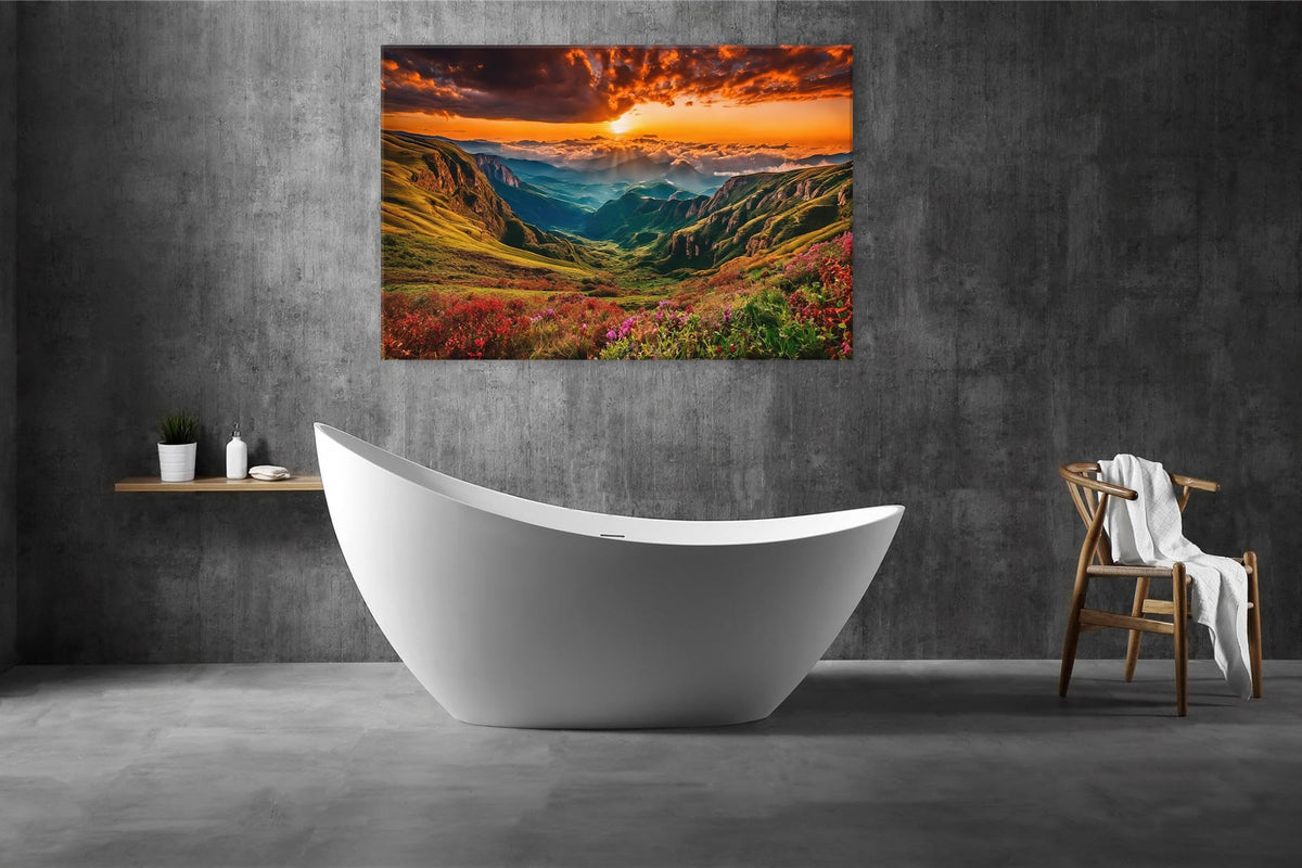 Large Great Smoky Mountain Canvas Wall Art Sunrise Forest Landscape Decor for Living Room Office Bedroom Home Decoration Nature Wilderness Scene Poster Painting Fall Artwork Framed 32x48” (48"L x 32"W / GSKMOUNTAIN)