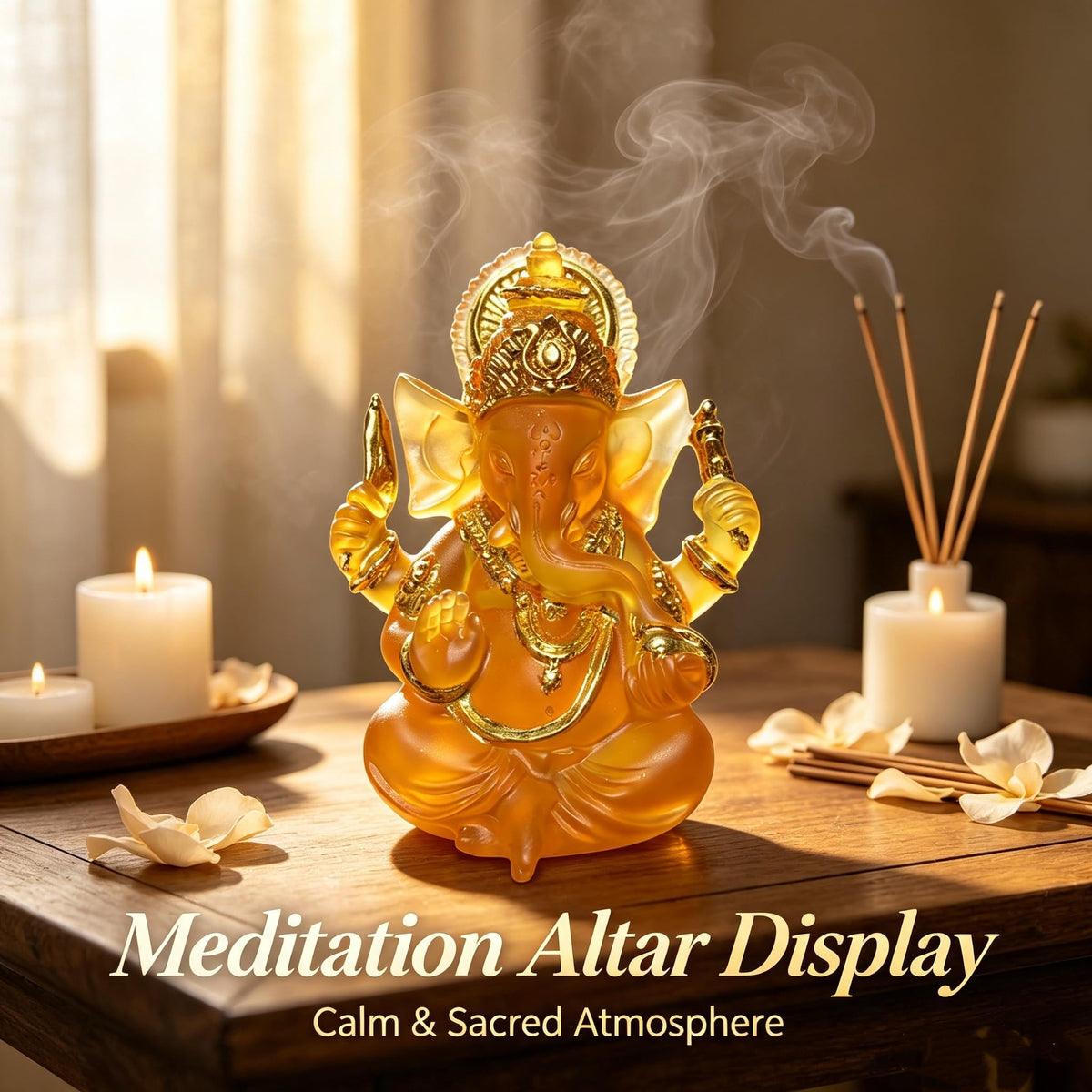 Indian God Lord Ganesha Statue (Orange / 3.55")
