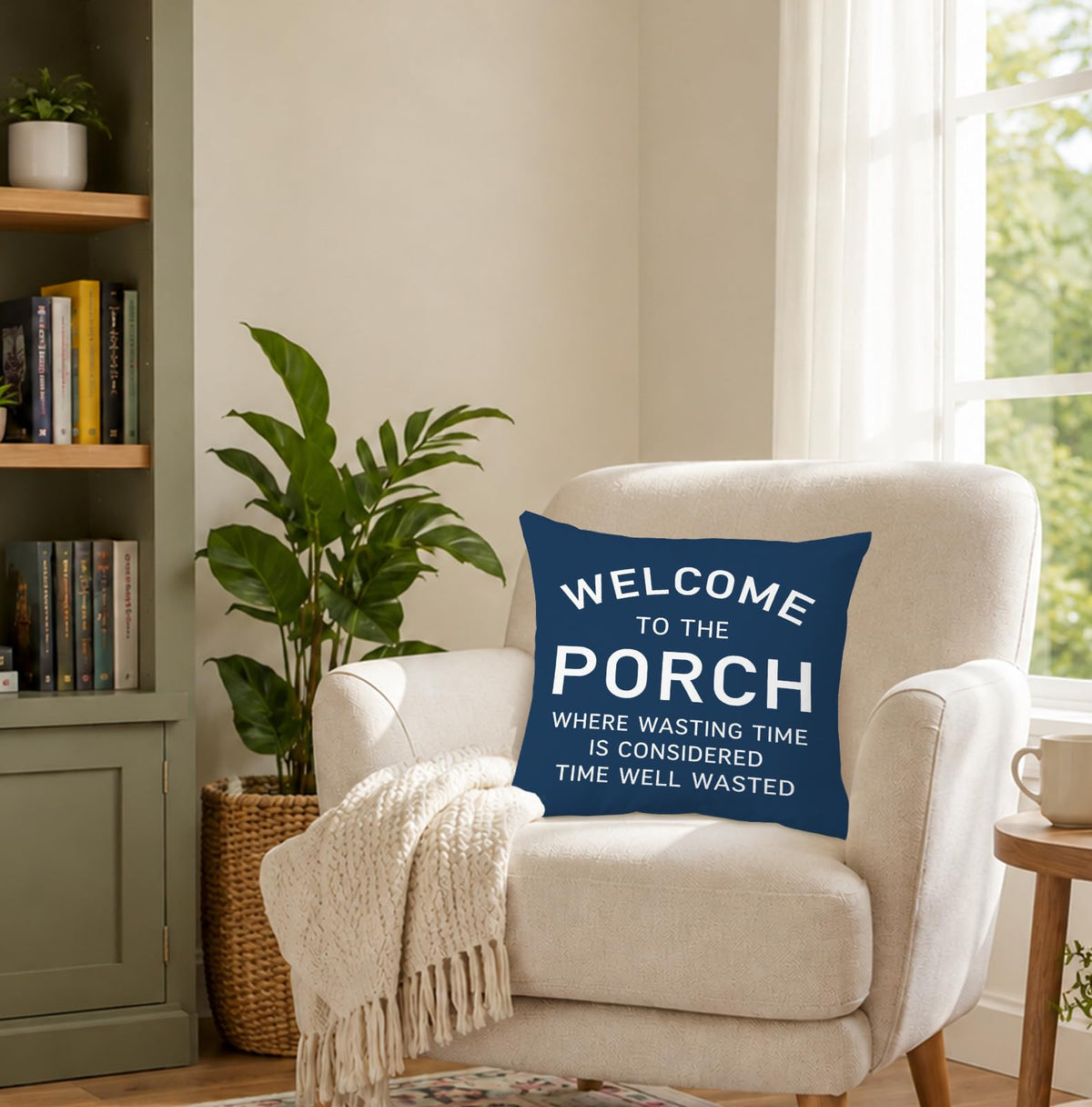 Navy Blue Farmhouse Porch Throw Pillow Cover 18x18 (Qt-bz-mental Health-cottage Porch)