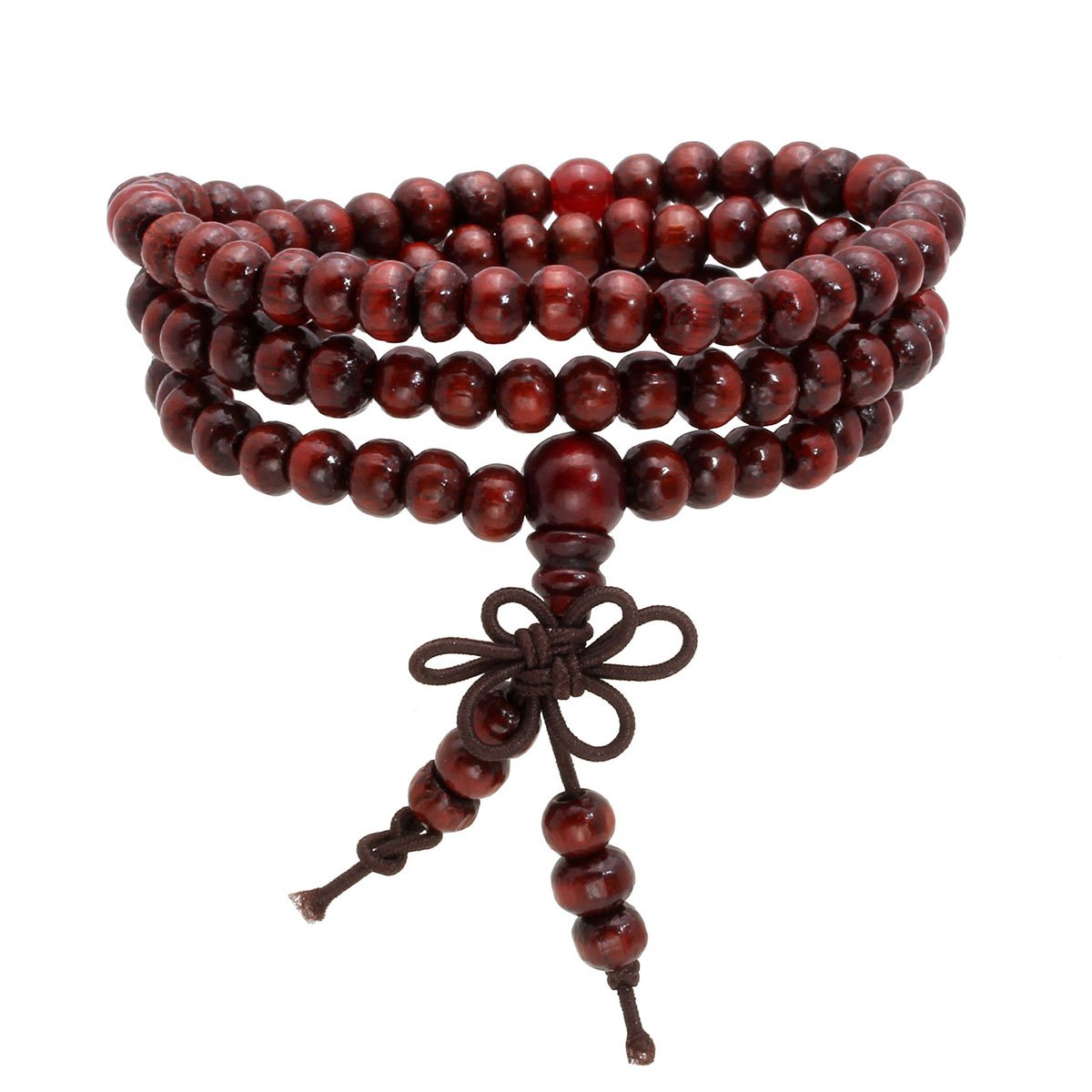 6mm Wood Bracelet Link Wrist Necklace Tibetan Buddhist 108 Beads Prayer Mala Chinese Knot (C:4 Pcs)