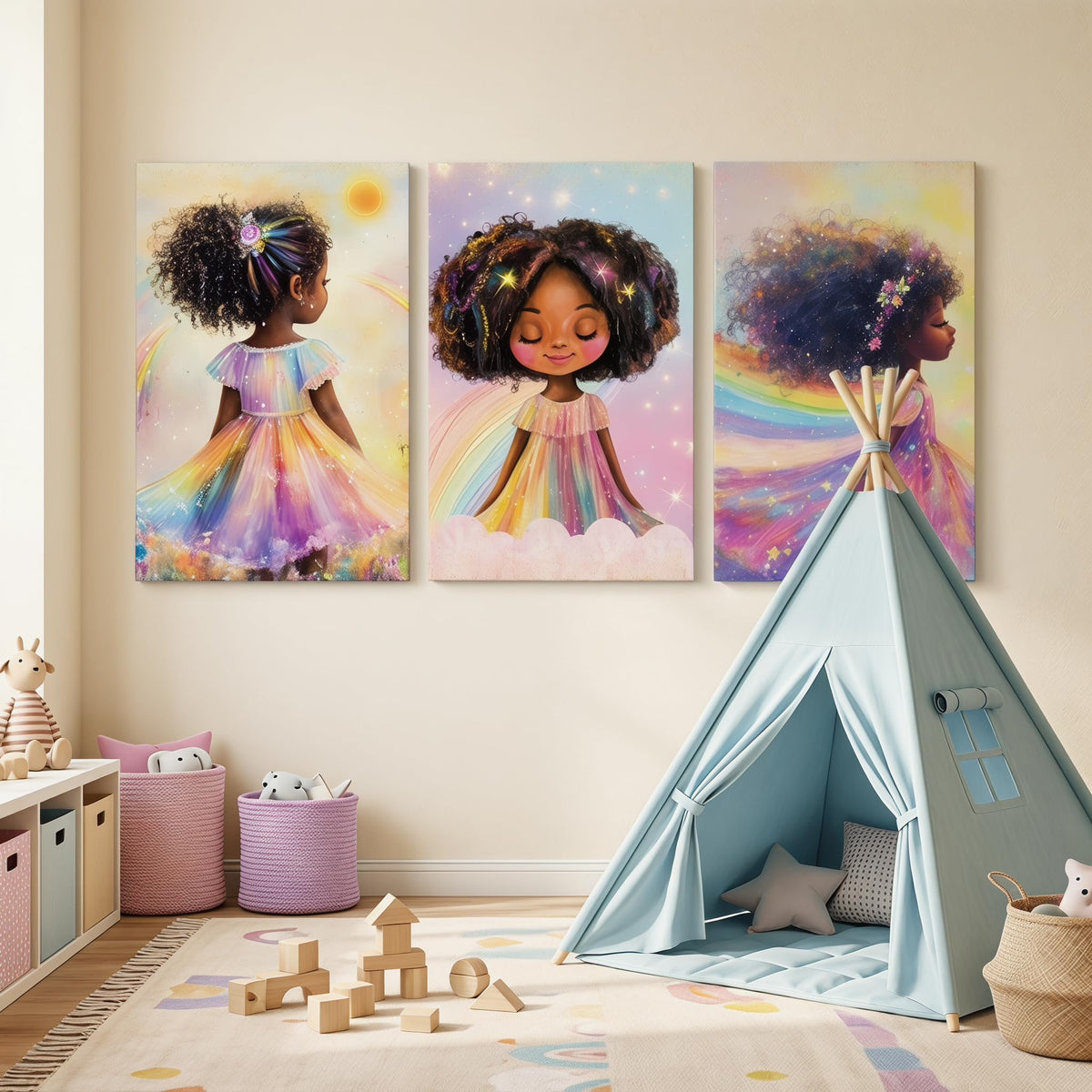 Black Girl Princess Wall Art (Little black girl / Framed16X 24Inches)
