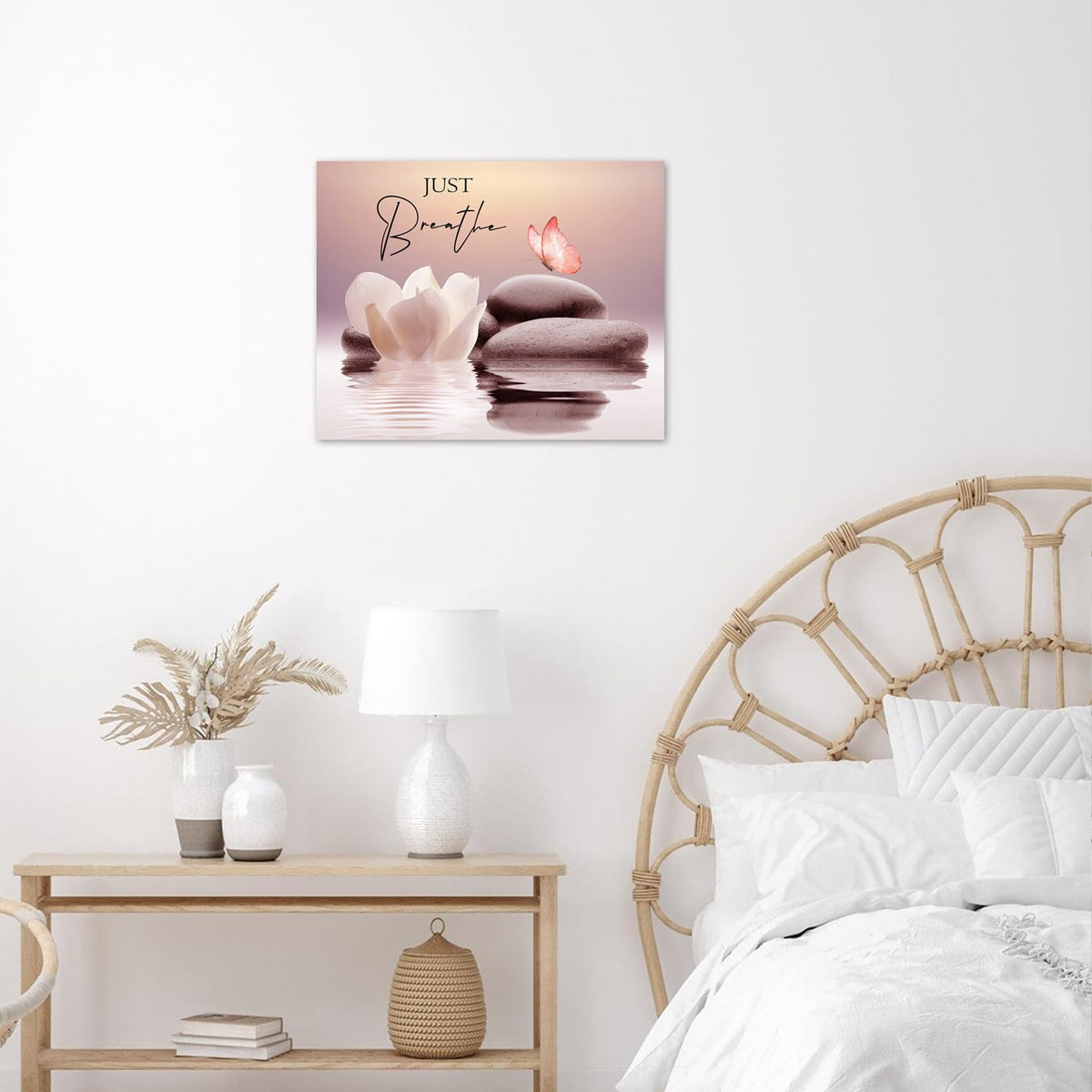 Pink Butterfly Wall Art for Bathroom Inspirational Quotes and White Floral Canvas Wall Art Wall Paintings Home Decor Zen Spa Wall Pictures for Living Room Bedroom Office Ready To Hang (Pink / 8"L x 10"W)