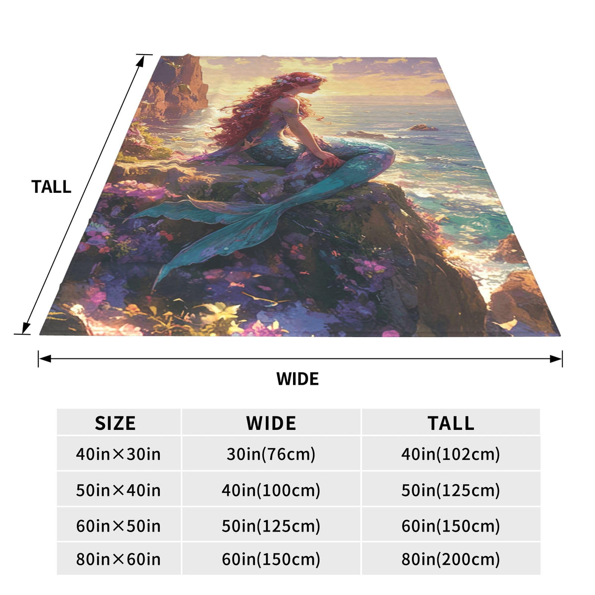 Mermaid Fleece Blanket Ocean Nautical Gifts Room Decor 60"x80" (Mermaid / 60"X80")