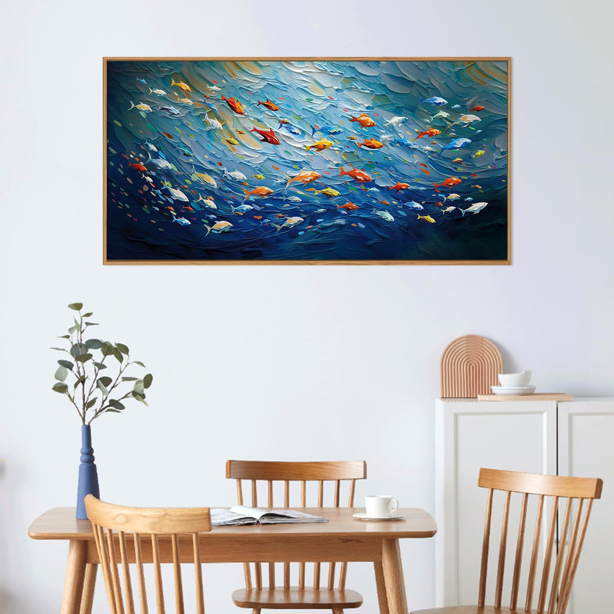 Ocean Fish Framed Canvas Wall Art (Blue Ocean Fish / 40"L x 20"W)