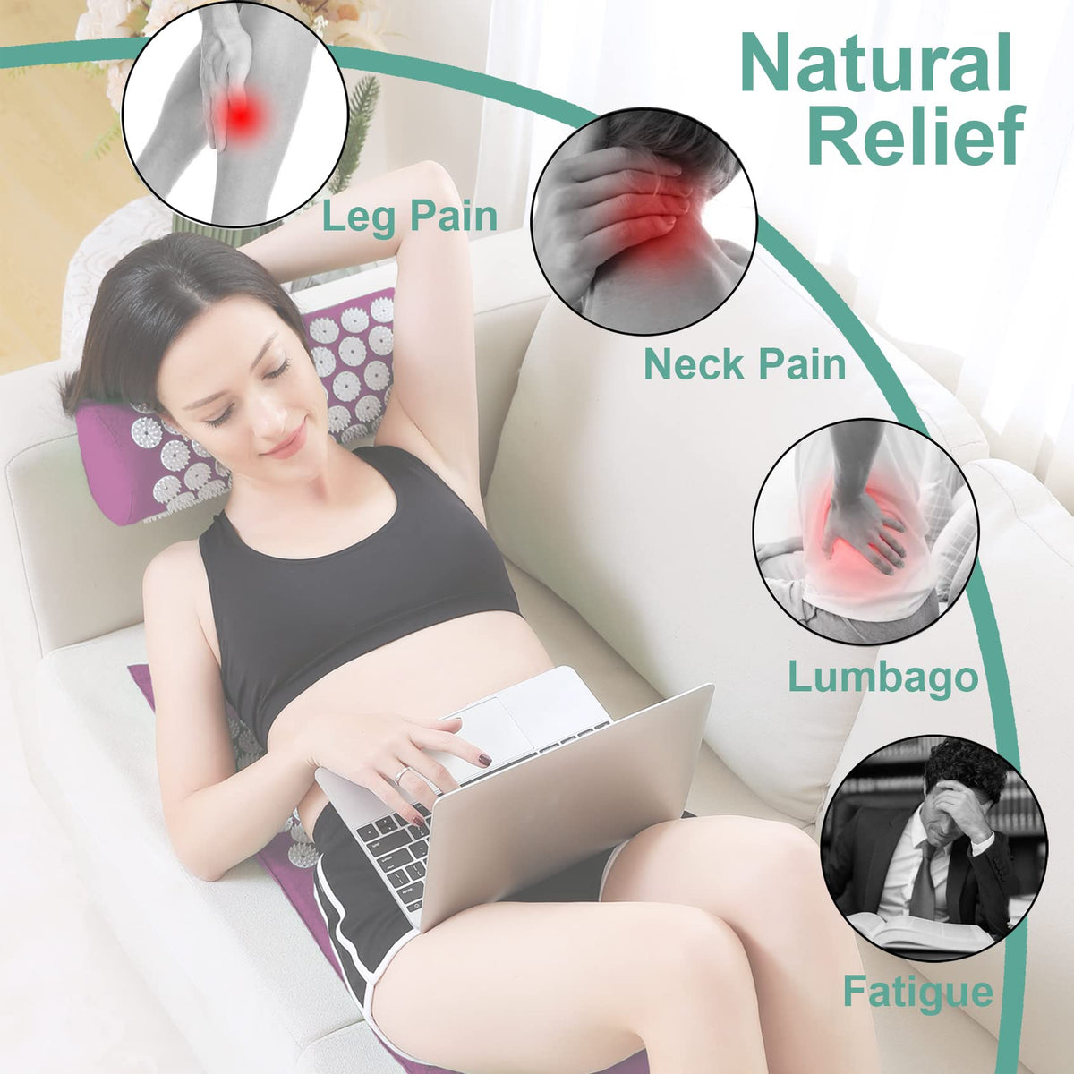 47" Acupressure Mat and Pillow Set with Carry Bag (Purple-large)