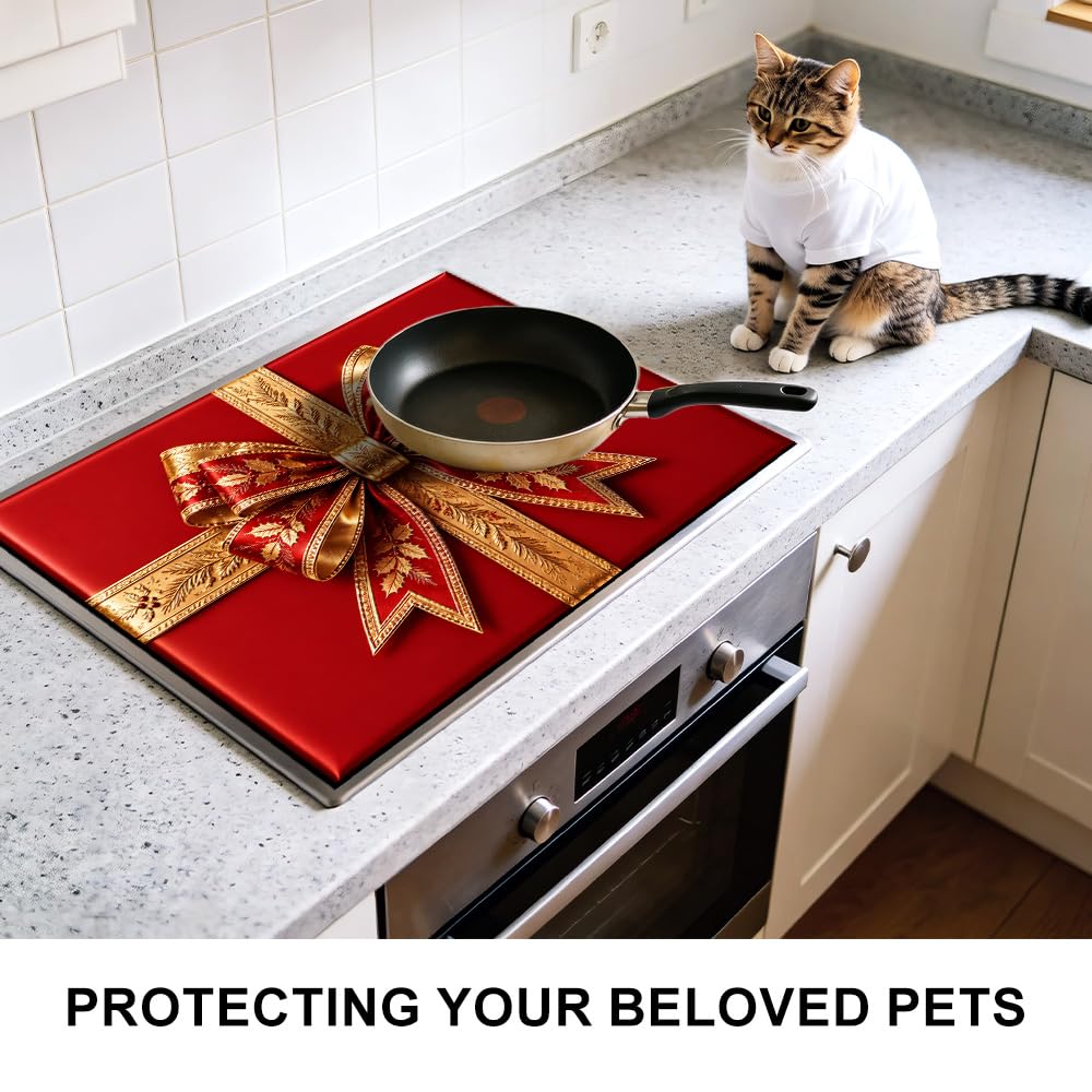 Christmas Gift Bow Stove Top Cover 28.35x20.47 in Holiday Mat (Colorful3684)