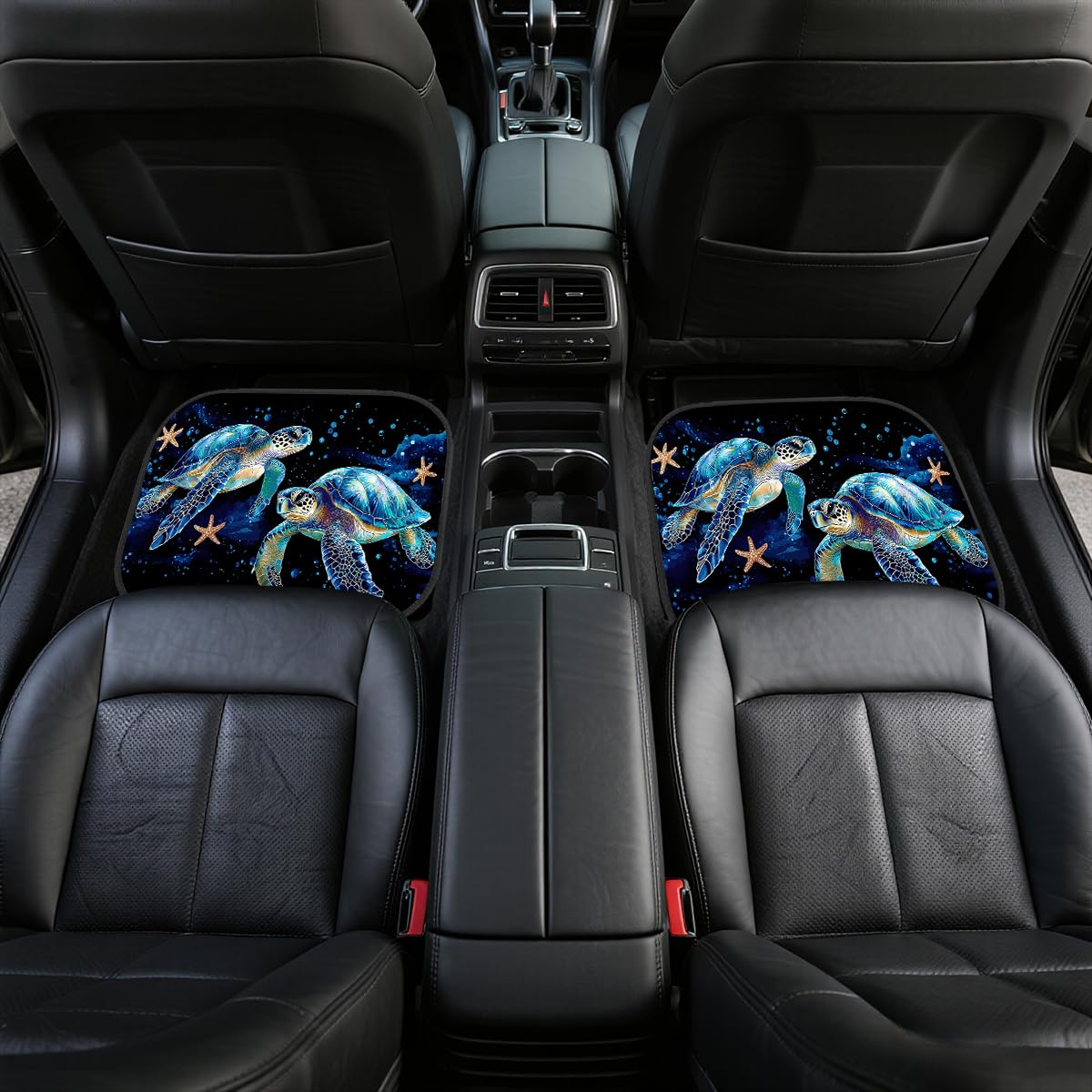 Sea Turtle Car Floor Mats Set of 4 Starfish Watercolor Painting Colorful Automotive Car Floor Carpets Non (26.8"L x 17.3"W x 0.4"Th / Sea Turtle)