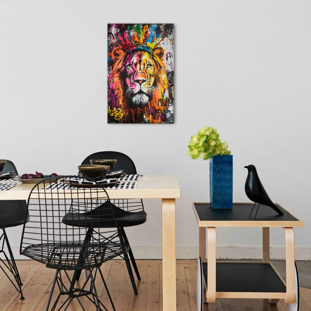 Lion Wall Decor Colorful Graffiti Wildlife Picture Wall Decor for Living Room Bathroom Gym Modern Framed Canvas Artwork Africa Lion Portrait Poster Print Wild Animal Painting Home Decorations 16x24 (24"L x 16"W / Graffiti Lion)