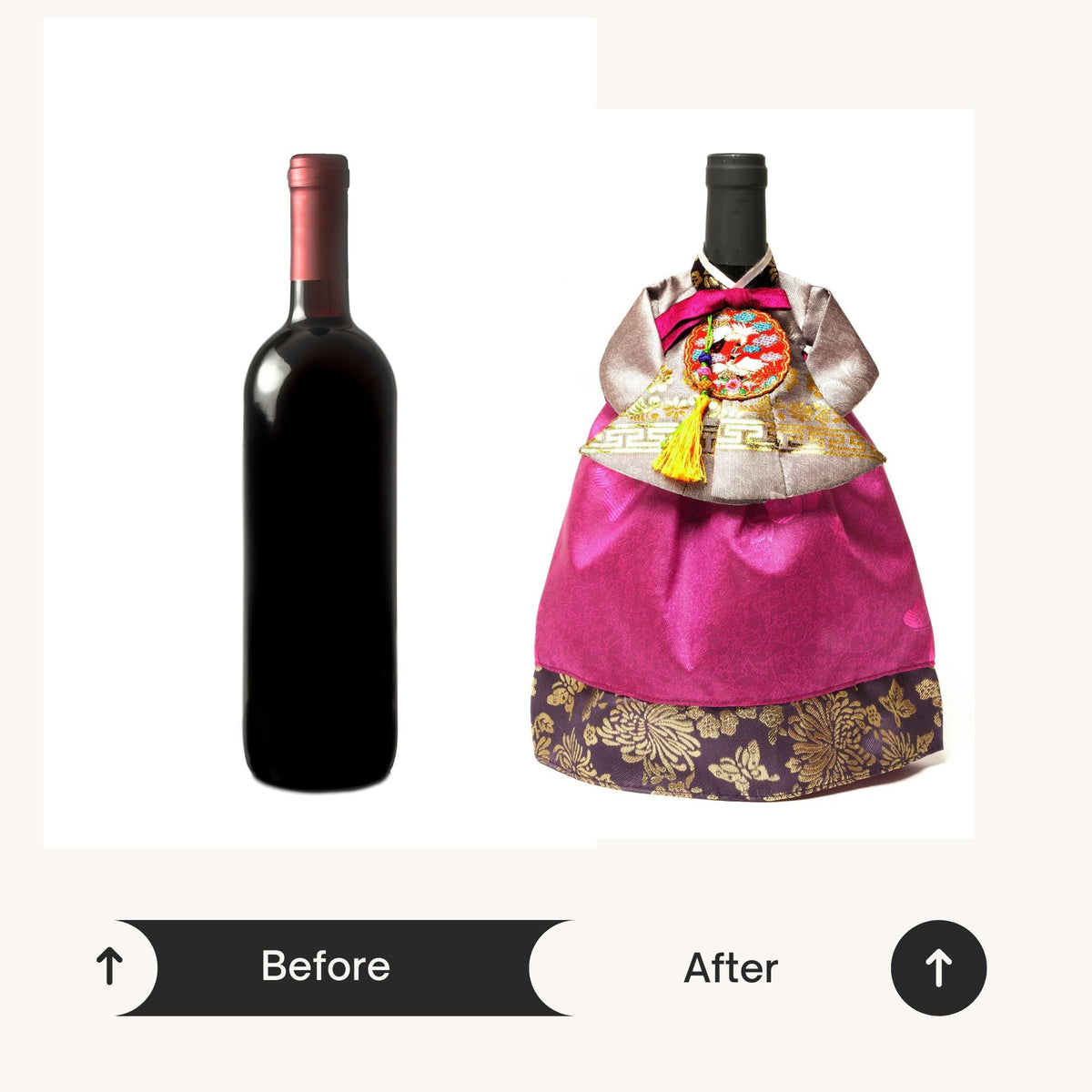 Korean Hanbok Wine Bottle Cover Gift (Queen/Grey)