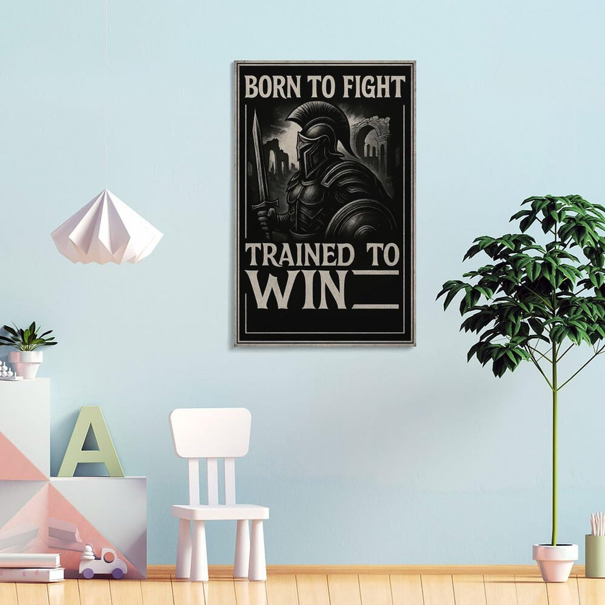 Born to Fight Trained to Win Spartan Warrior Motivational Poster Canvas Printing Wall Art Prints Wall Decor Posters Vintage Black White Gym Office Living Room Bedroom 20x30inch (style-37 / 20x30inch(50x75cm) Frame)