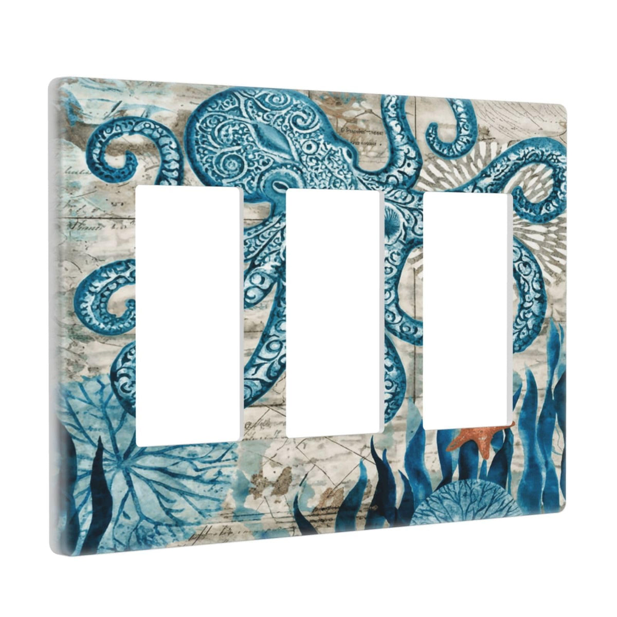 Nautical Ocean Starfish Octopus 3 Gang Triple Rocker (Nautical Ocean Starfish Octopus / 3 Gang Decorator Screwless)