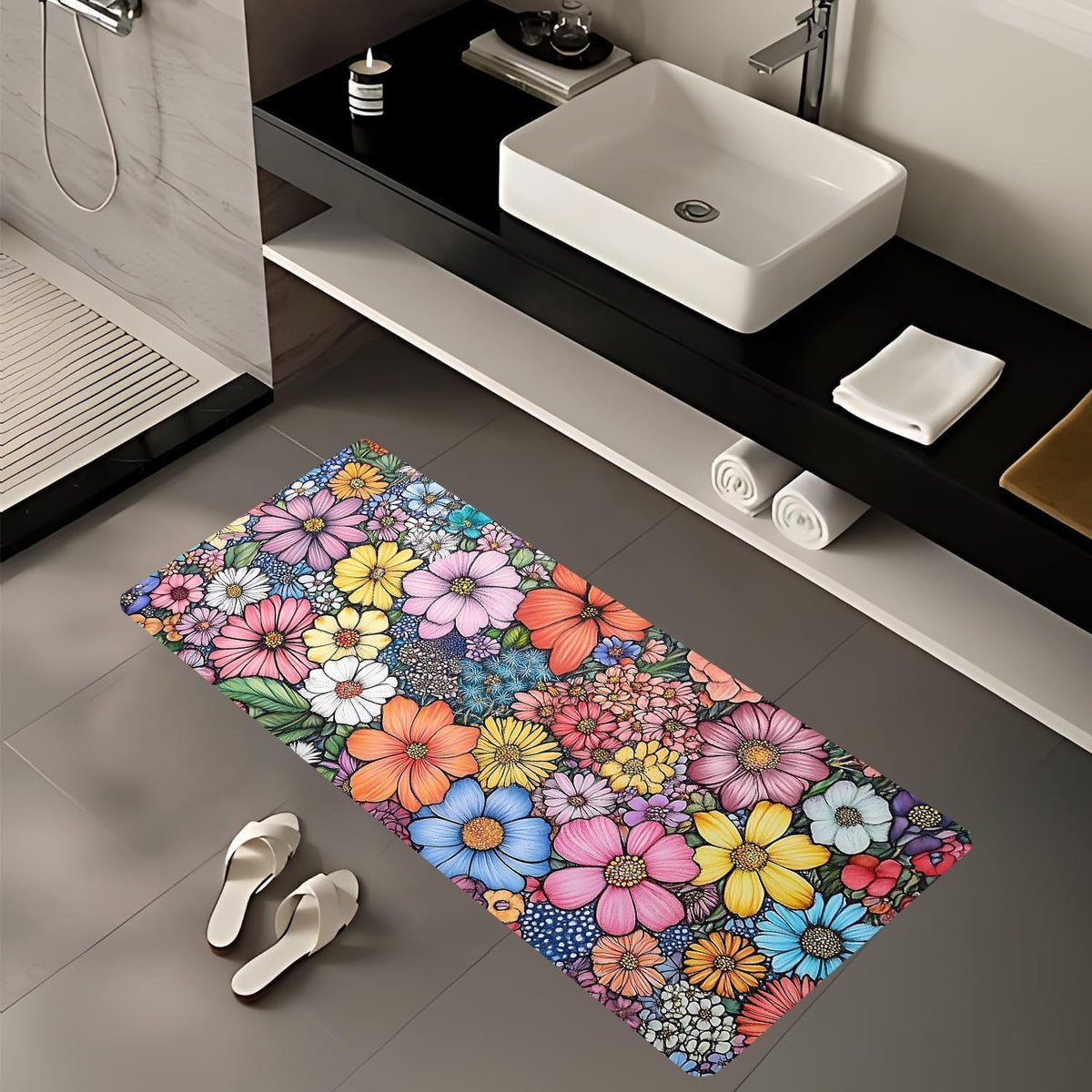 Floral Laundry Room Rug 20x47 Inch (#6-1)