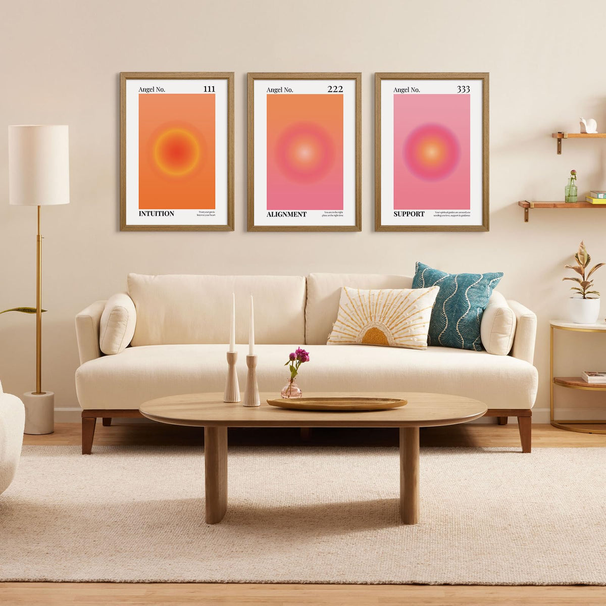 Colorful Angel Number Aura Poster Set of 3 Spiritual Posters Canvas Grainy Gradient Prints Trendy Preppy Wall Art Aesthetic Room Decor Affirmation Inspirational Quotes Wall Art 16x24 Inch Framed (Framed / Colorful 123 Art - A / 24"L x 16"W)