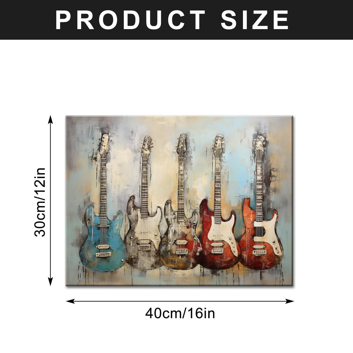 Guitar Wall Art Music Pictures Vintage Guitar Canvas Prints Musical Posters Jazz for Music Studio Wall Decor Decoration Gift Framed Ready to Hang 12x16 Inches (16"L x 12"W / Guitar)