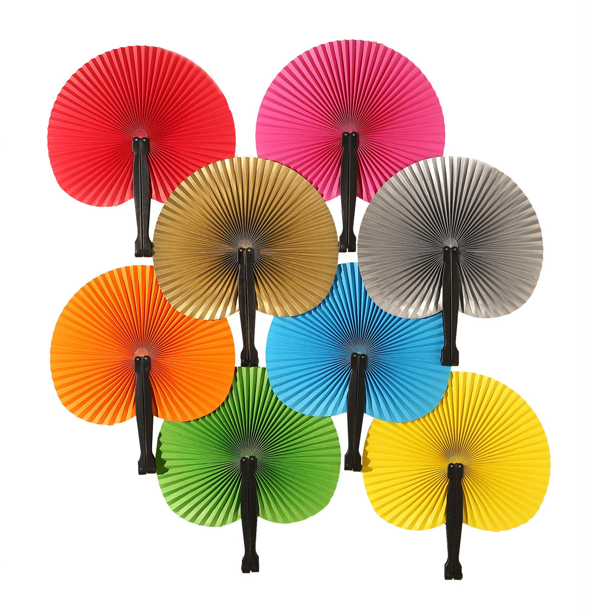 24 Pieces Multicolor Round Paper Fans (Multi Color Black Handle / 24 PCS)
