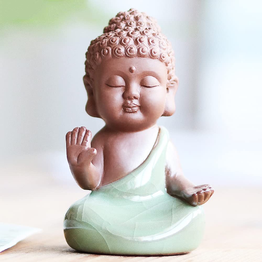Ceramic Tiny Cute Baby Buddha Statue Monk Figurine for Home Decoration Zen Decor Peaceful Rulai Figurine (D)