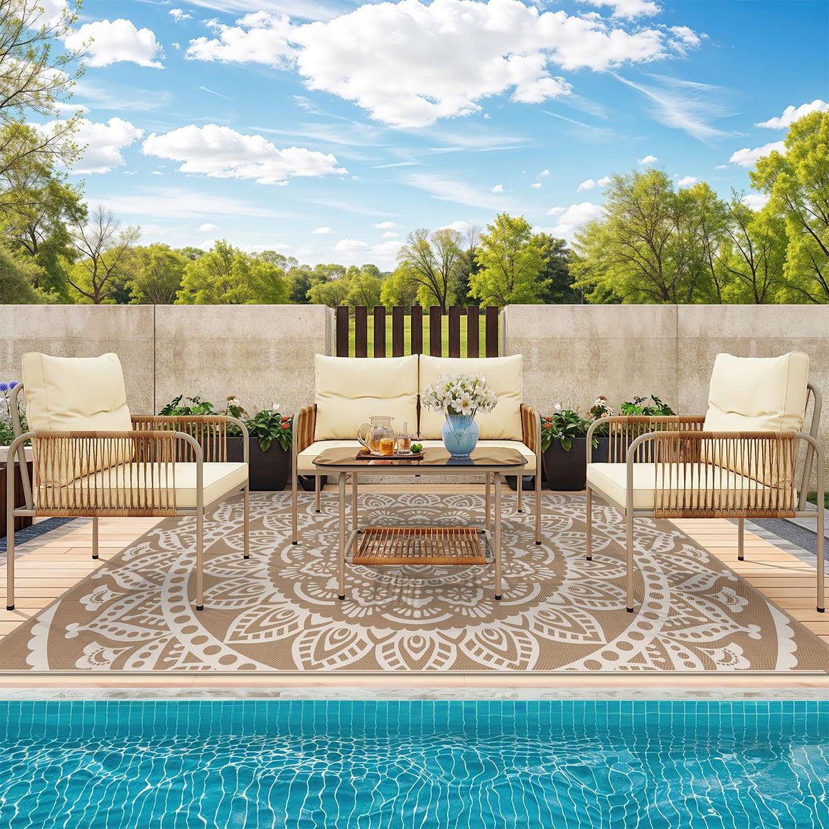 Waterproof Outdoor Rug 8'x10' Brown (Flower Brown / 8' x 10')