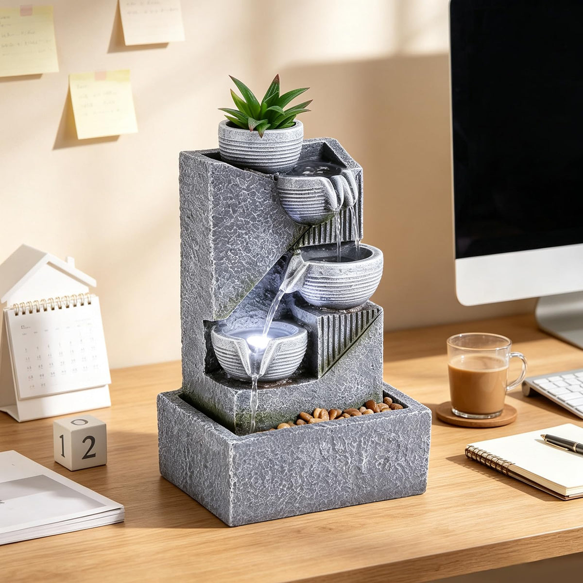 Tabletop Water Fountain Waterfall Fountains Indoor with LED (Style 15)