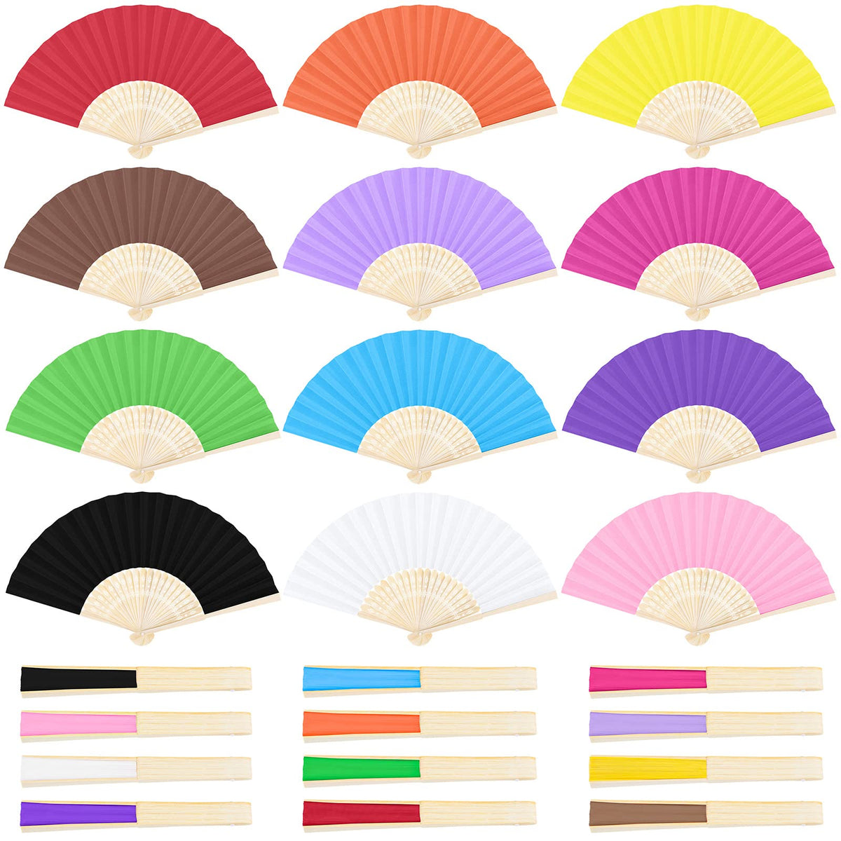 24 Pieces Handheld Paper Fans Paper Folding Fans with Bamboos for Wedding Gift (Multi Color)