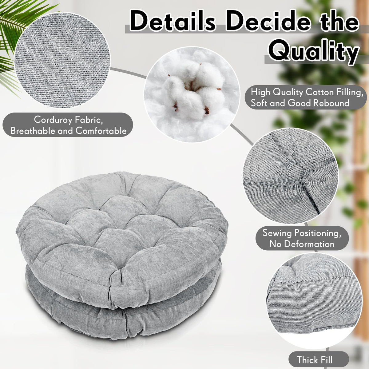 8 Pcs Light Gray Large Floor Pillow Cushion (Round 22 x 22 / Light Gray)