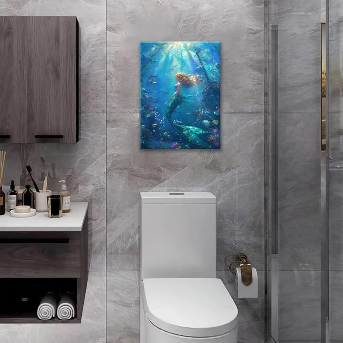 Mermaid Canvas Wall Art Ocean Picture Print Painting Framed ArtWork 16"x20" (Mermaid / 20"L x 16"W)