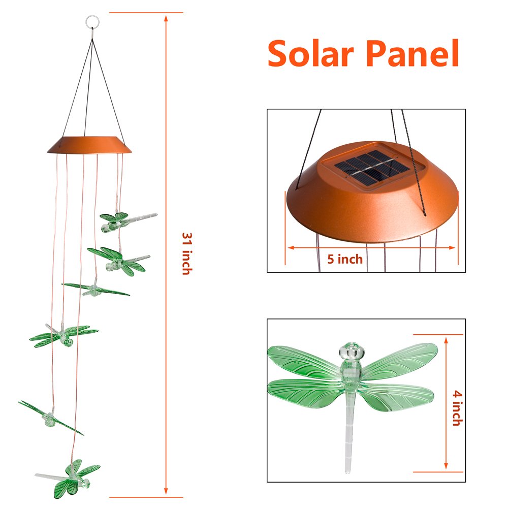 LED Solar Dragonfly Wind Chimes Outdoor