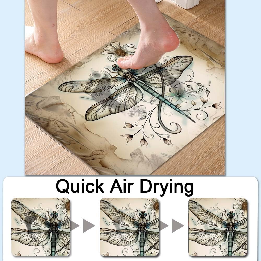 Bath Mat Bathroom Rug (Dragonflies and Flowers- / 1'8" x 2'8" (Rectangular))
