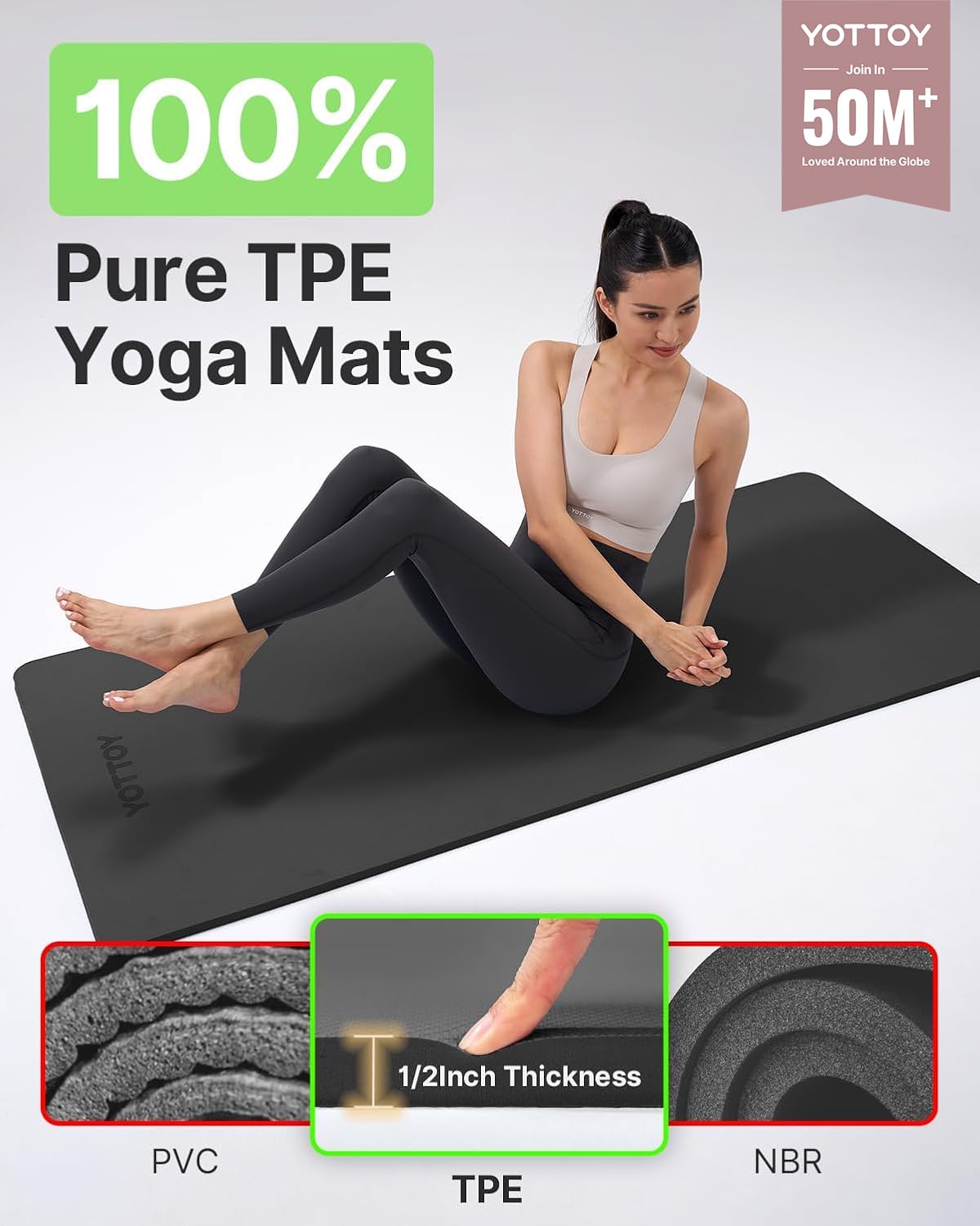 Yoga Mat Extra Thick Yoga Mat (Black / 72*24*1/2inch)