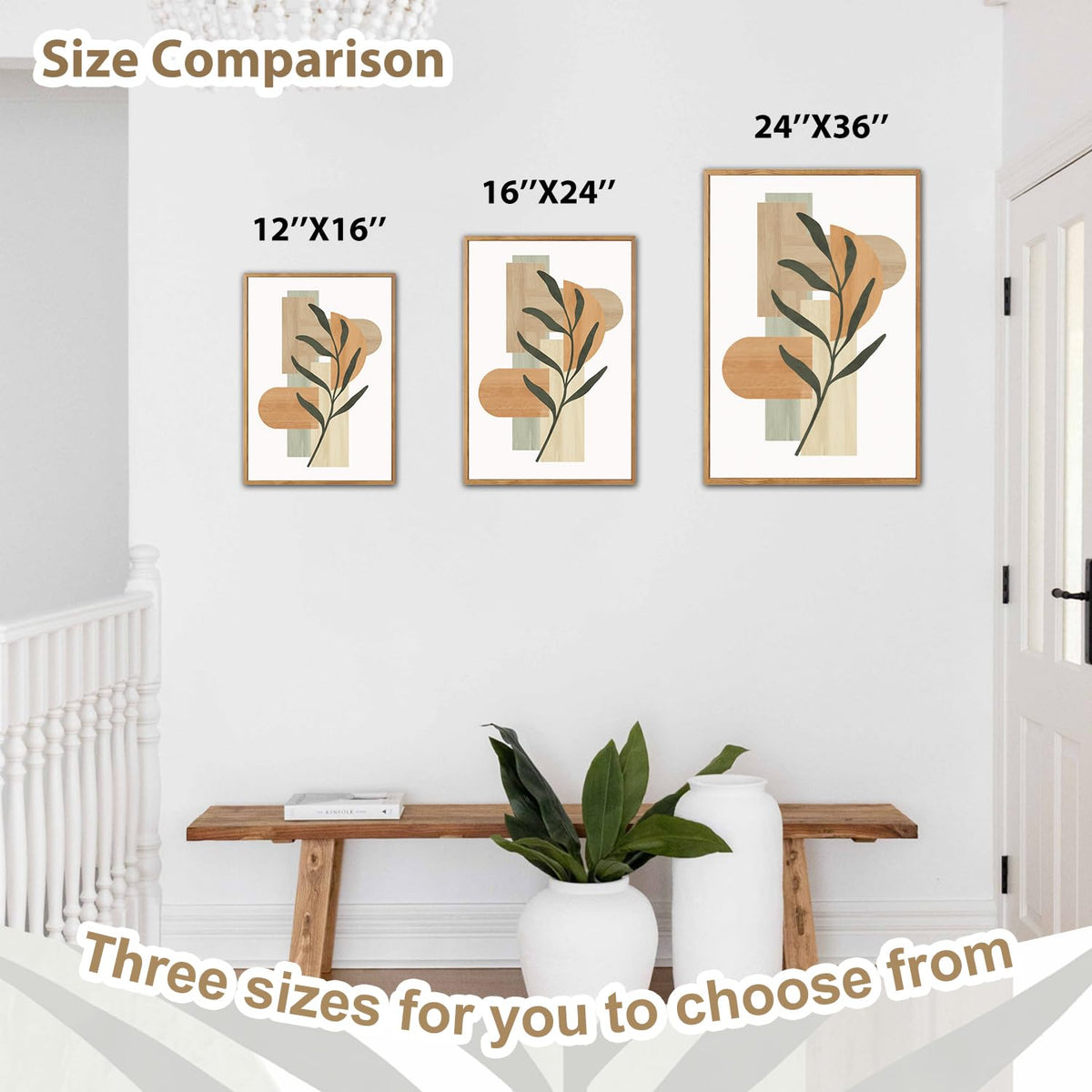 Neutral Botanical Framed Canvas Wall Art (Leaves)